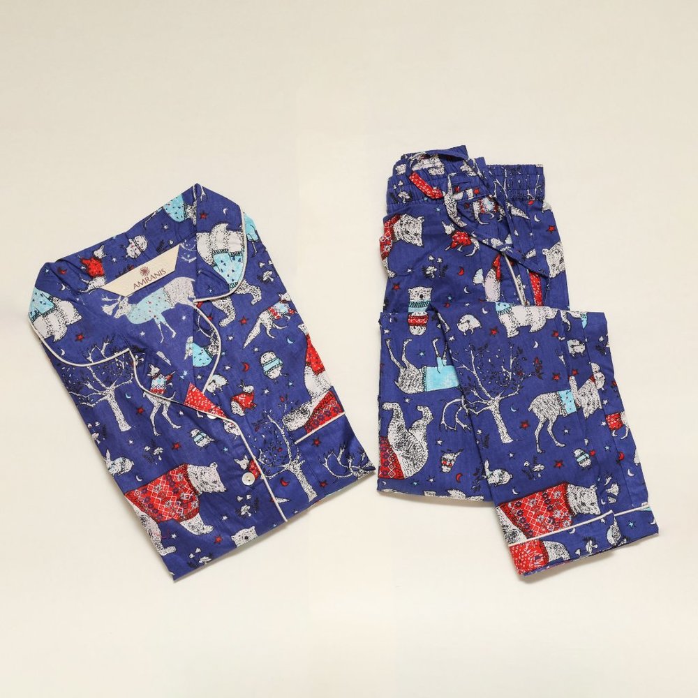 Christmas Print Pj Set Cotton Pajama Set Night Wear Christmas Women's Pj Set